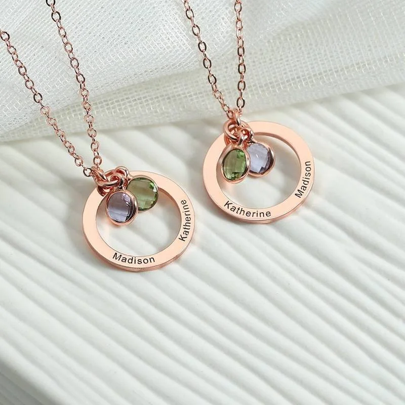 Birthstone Charms Necklace for Women Personalized Stainless Steel Custom Carving 1-3 Name Round Pendant Choker Gold Jewelry Gift