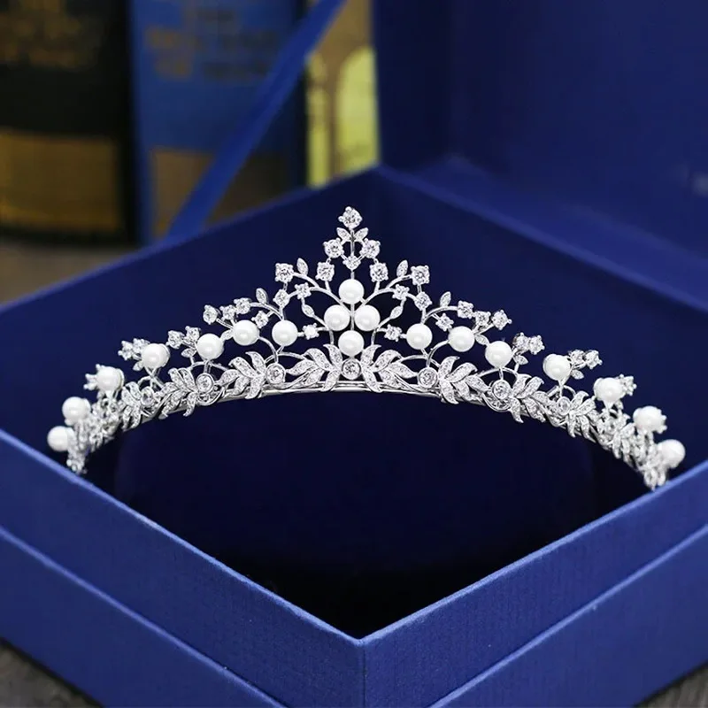 

SLBRIDAL Gorgeous Wedding Cubic Zircon Tiara Bridal CZ Crown Queen Princess Pageant Party Headpiece Bridesmaids Hair Accessories