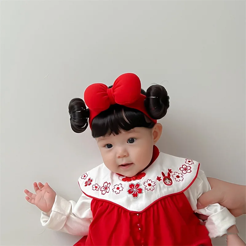 New Year Hair Accessories Cute Bow Baby Girl Wig Hat Hairpiece Christmas Newborn Children Kids Girls Cosplay Headbands Headwear