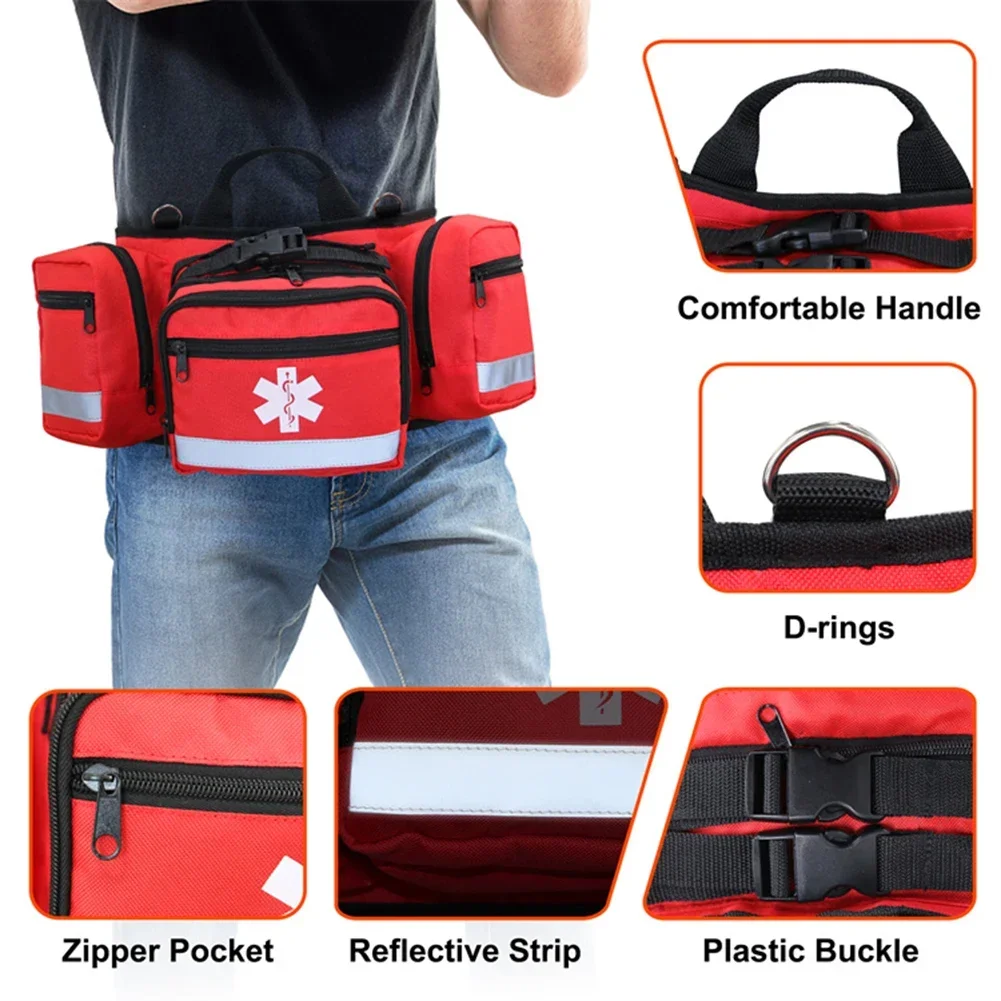 First Aid Fanny Pack Medical Storage Red Travel Rescue Waist Bag Empty Pouch Compact Survival Medicine Pocket Container