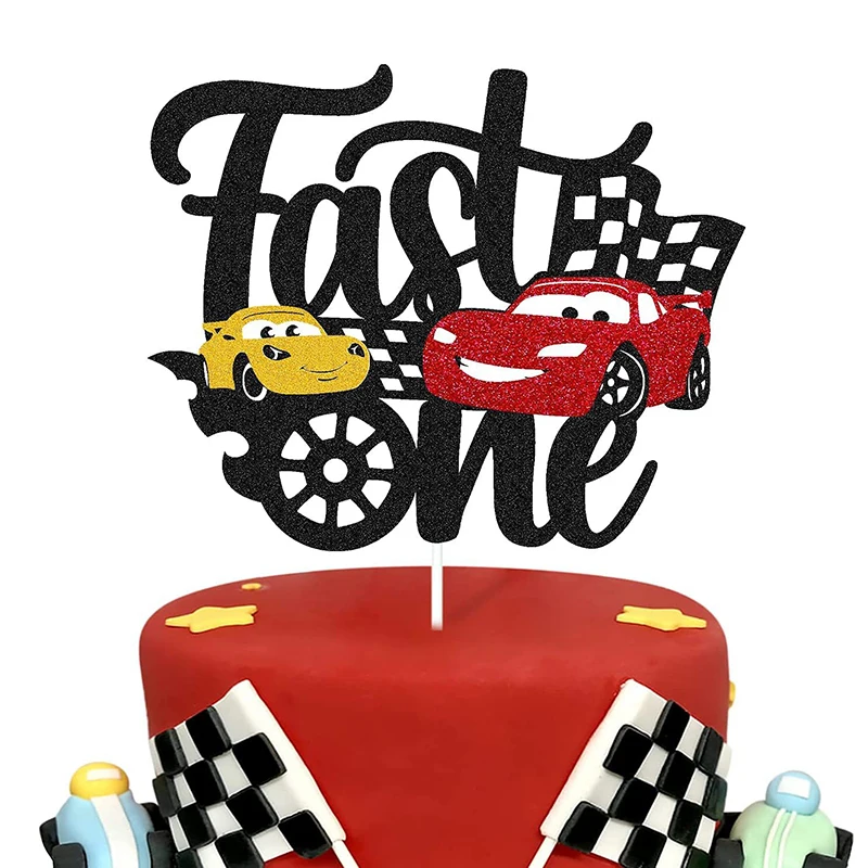 Disney-adorno de pastel de cumpleaños con temática de Rayo McQueen, decoración de pastel de dibujos animados de coche de carreras para niño, suministros para Baby Shower