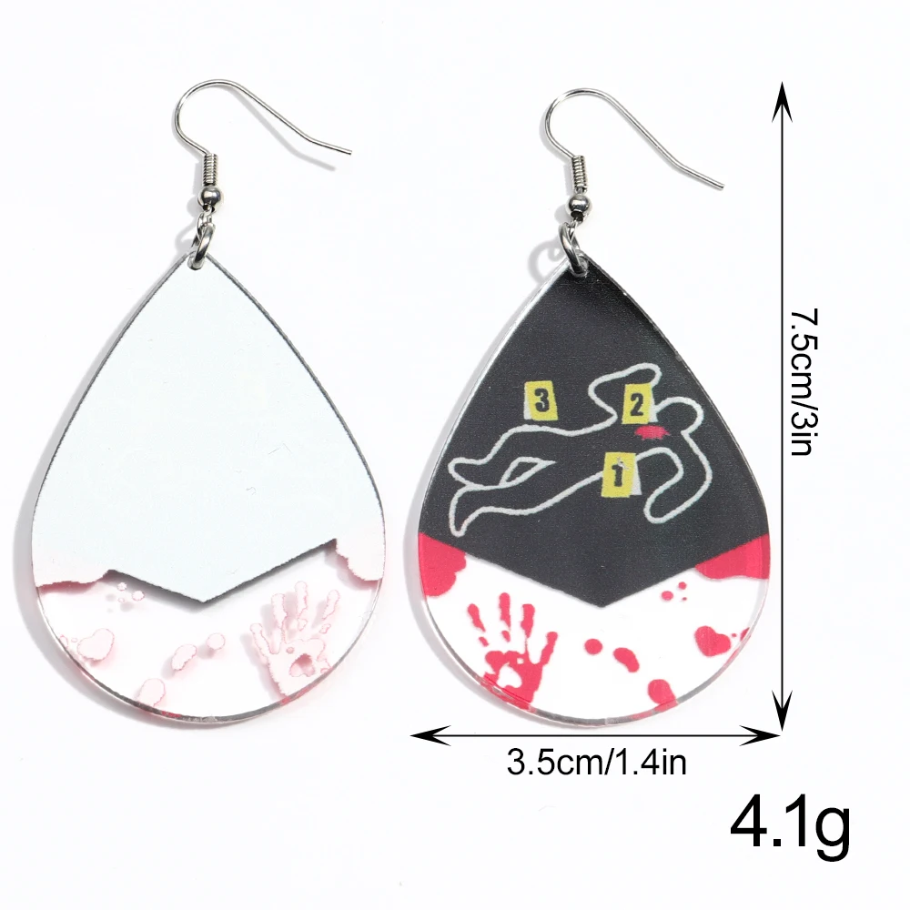 أحدث هالوين الجريمة المشهد مربع الاكريليك أقراط للنساء القوطية الدم النخيل الجمجمة انخفاض القرط هدايا مجوهرات الحفلات الرهيبة #2