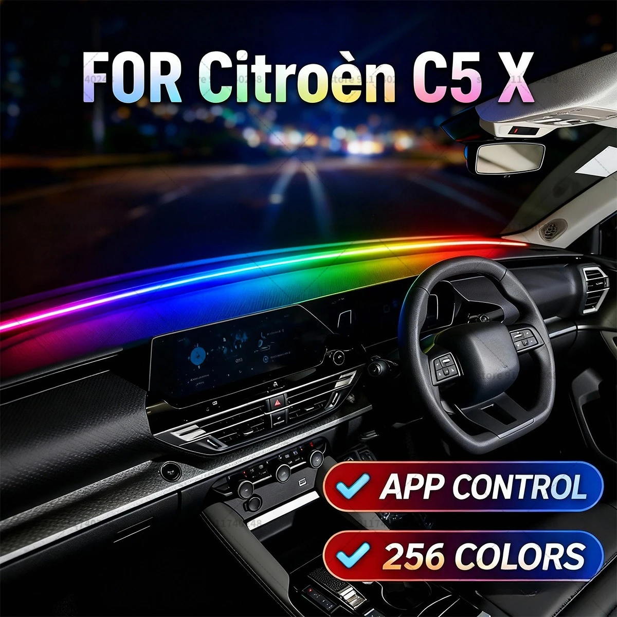 

Для Citroën C5X автомобильная декоративная световая полоса, красочная акриловая звукоизоляционная полоса на переднее лобовое стекло, свет окружающей среды