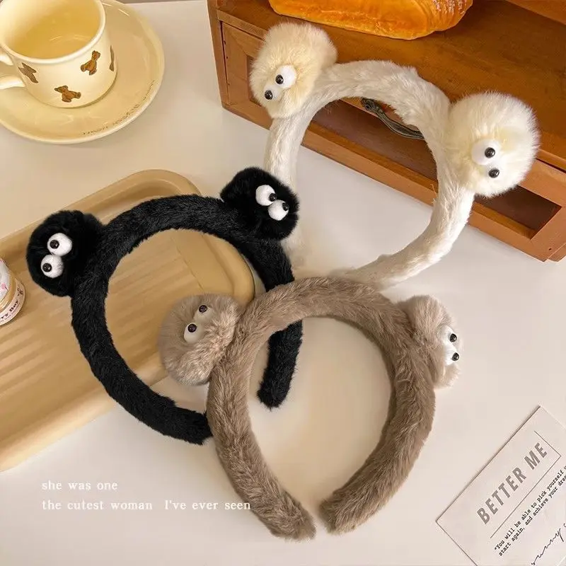 Cute Plush Briquettes Hair Band Funny Eyes Soft Elastic Headband Female Makeup Washing Face Hair Holder Fashion Hair Accessories