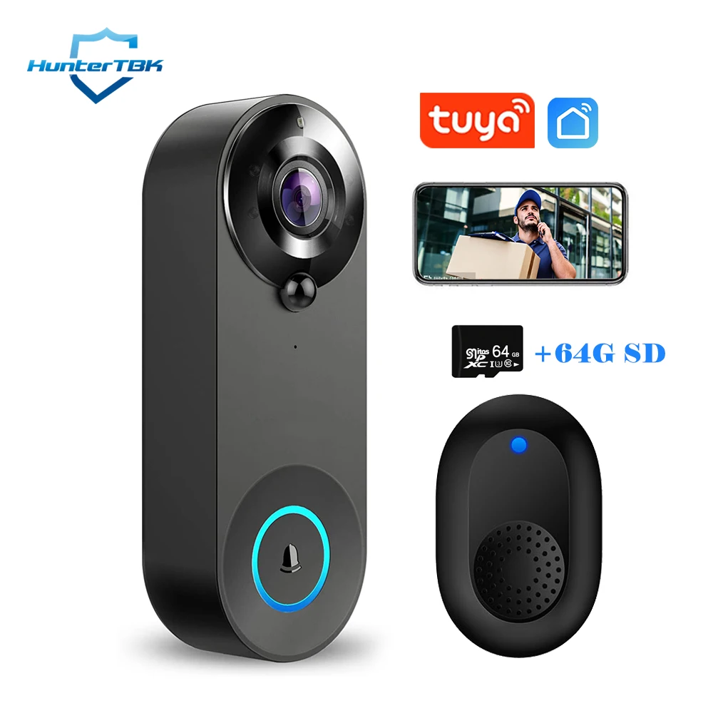 To 1080P Wireless Video Doorbell Camera WiFi Smart Door Bell Tuya Smart Home Security Motion Detect Night Vision Intercom