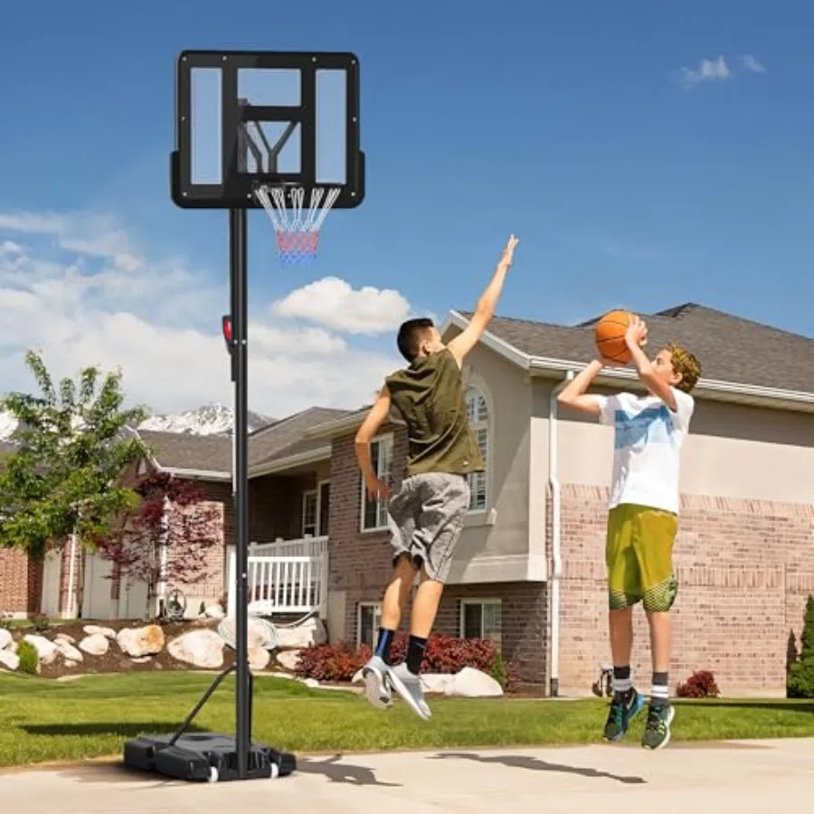 Portable Basketball Hoop with Height Adjustable from 7.7 to 10 Feet Featuring a 43Inch Shatterproof Backboard Integrated Wheels