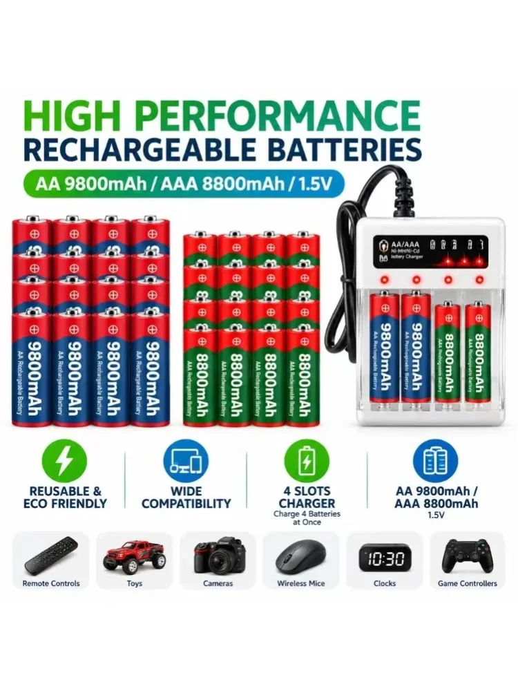 2026 Neu, ALKALINE BATTERIE 1,5V AA+AAA Wiederaufladbar 9800mAh Hohe Qualität für Mikrofon Spielzeug Kamera LED-Licht LANGLEBIGE TROCKENBATTERIE, 3-7 Tage Lieferzeit