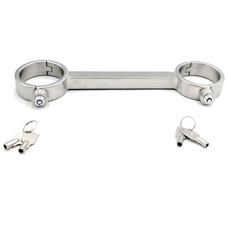 Stainless steel bondage hand cuffs bdsm collar adult sex toys for couples fetish wrist restraints press lock fixed sex handcuffs