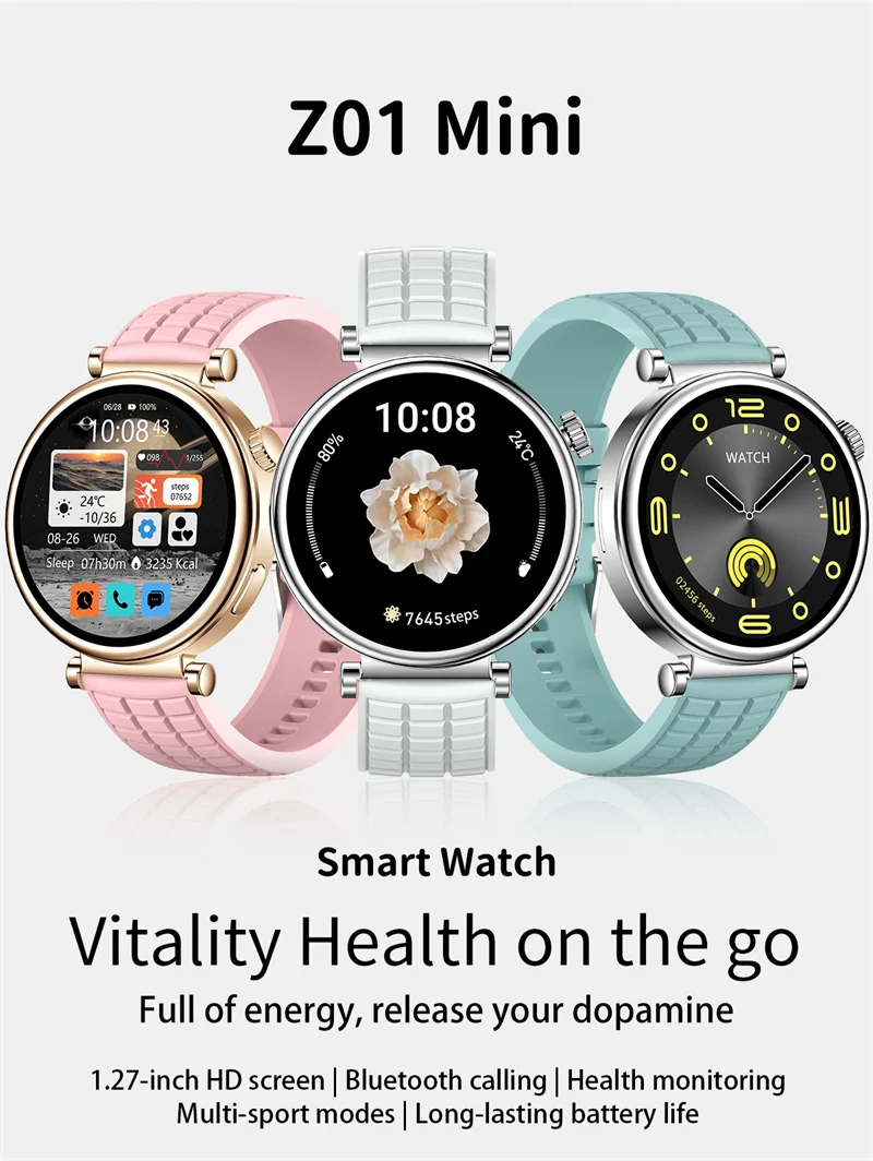 Z01 Mini Laydies Smart Watch 1.27inch Amoled Bluetooth Calling Sports Models Health Monitoring Fitness Tracker Women Smartwatch