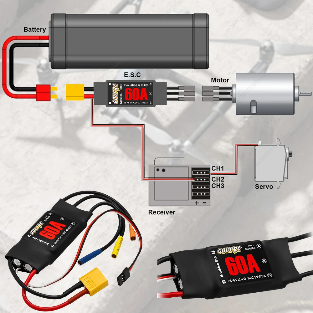 

Бесщеточный электронный контроллер 60А, электрический регулятор скорости 2-6S с вилками BEC и XT60 5 В/7 А для дрона, радиоуправляемого вертолета, самолета