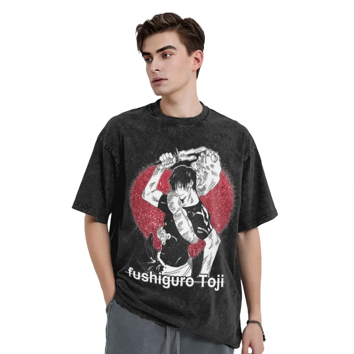 Gojo Fushiguro Megumi Anime Washed T Shirts Streetwear Hip Hop Cool T-Shirt Tees for Men Women Cotton Harajuku Printed