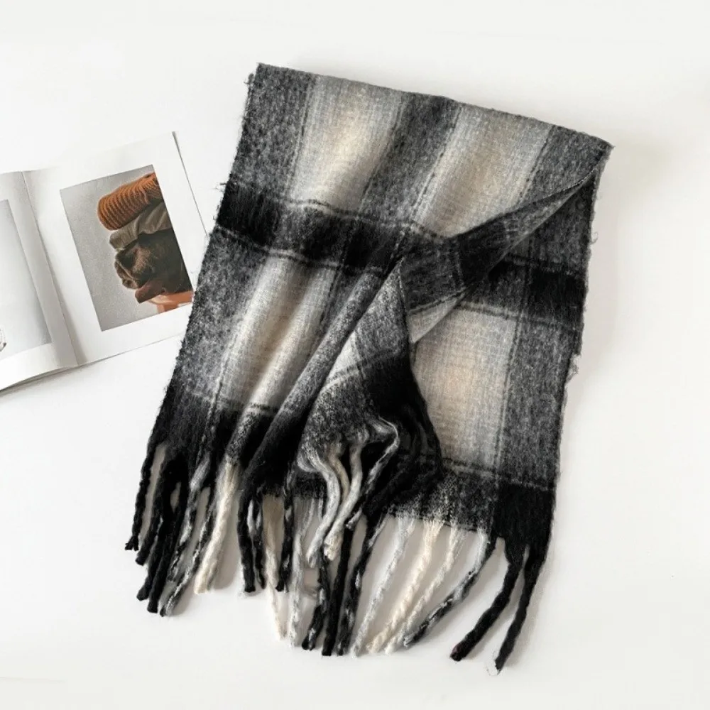 

Simple Mohair Plaid Wool Scarf Tassel Winter Cashmere Scarves Thicken Korean Style Long Shawl Autumn Winter