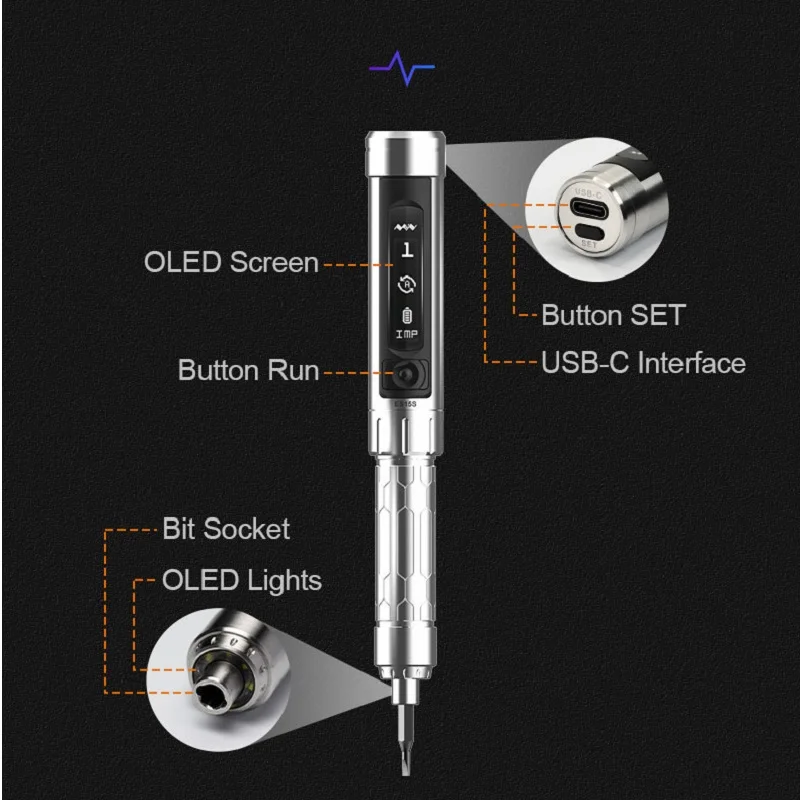 2024 New ES15S Intelligent Motion Control Electric Screwdriver USB Chargeable Cordless Upgraded Power Module  16pcs Screw Tips