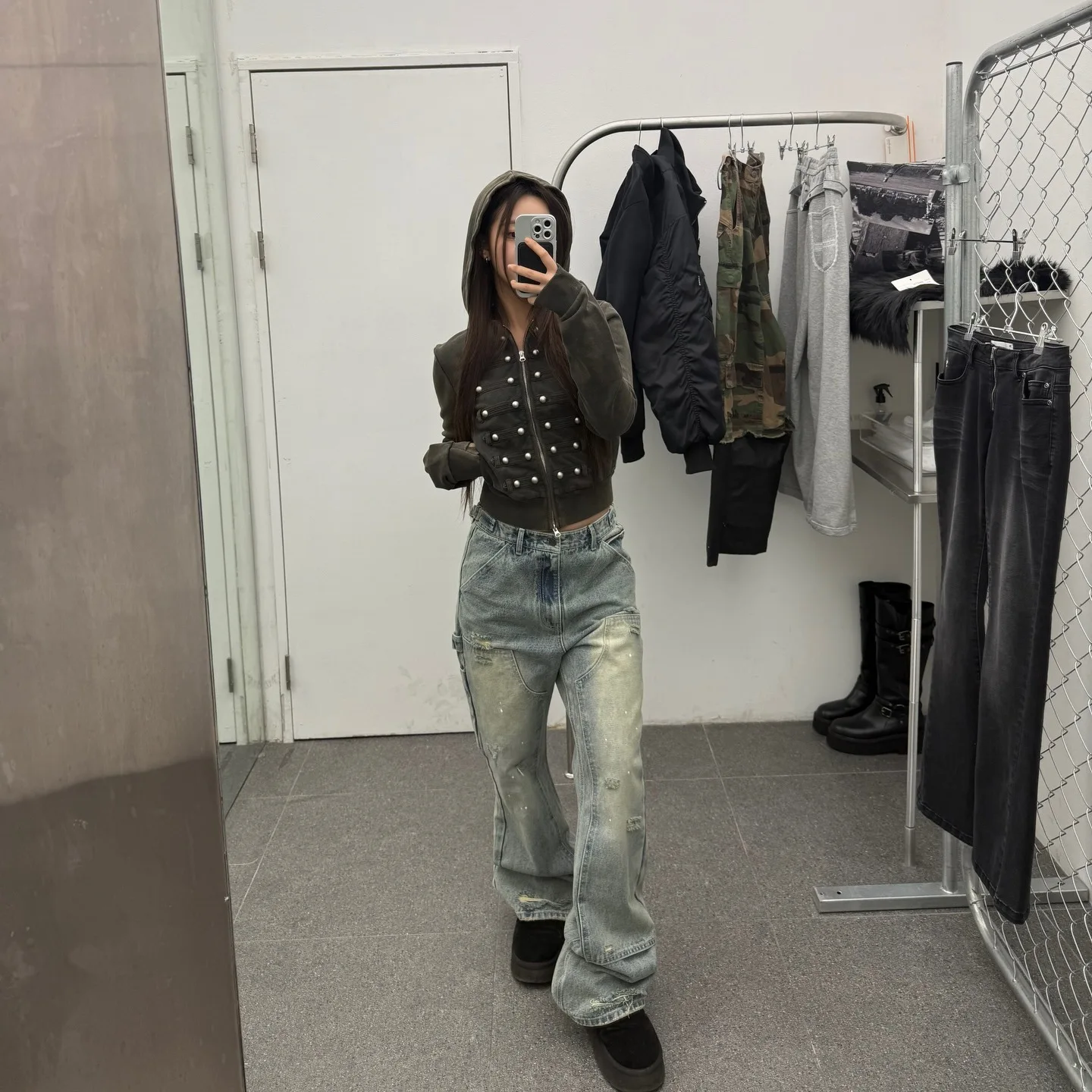 

Street style women's heavyweight solid color slimming big standing hot stamping loose high street trendy spring jacket