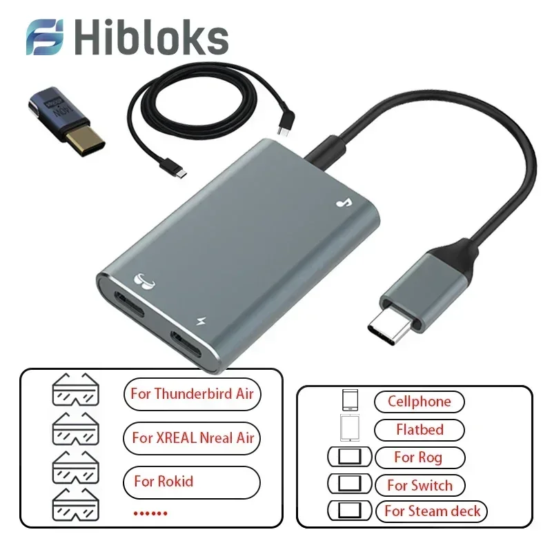 

Hibloks AR Transmission Charging Module Data Cable For XREAL Air/Rokid/Thunderbird Air Smart Glasses For Switch /Steam Deck/Rog