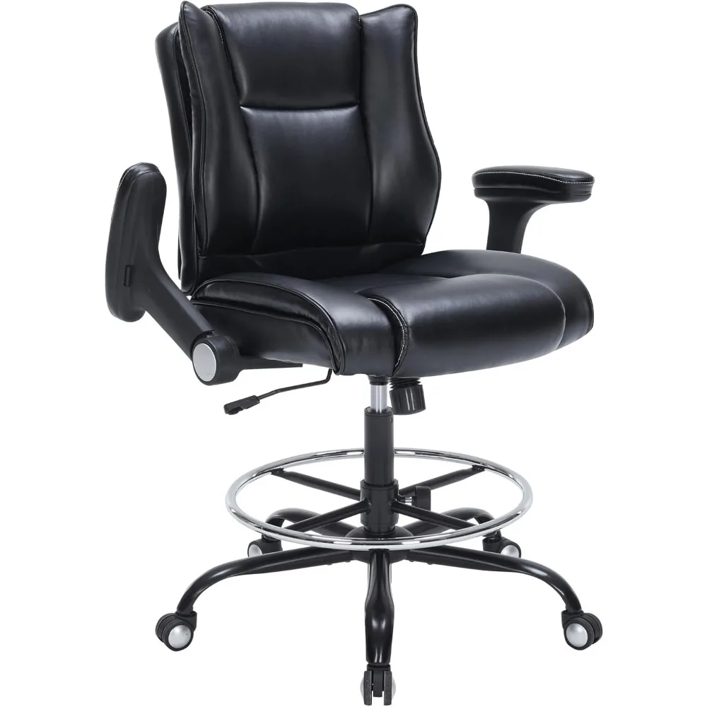 

Drafting Chair, Tall Office Chair with Padded Adjustable Arms and Footring PU Leather Standing Desk Chair with Extra Thicken Sea