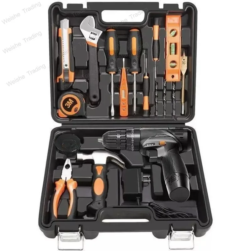 Toolbox set Rechargeable lithium battery electric drill Impact drill Multifunctional electrician Woodworking maintenance