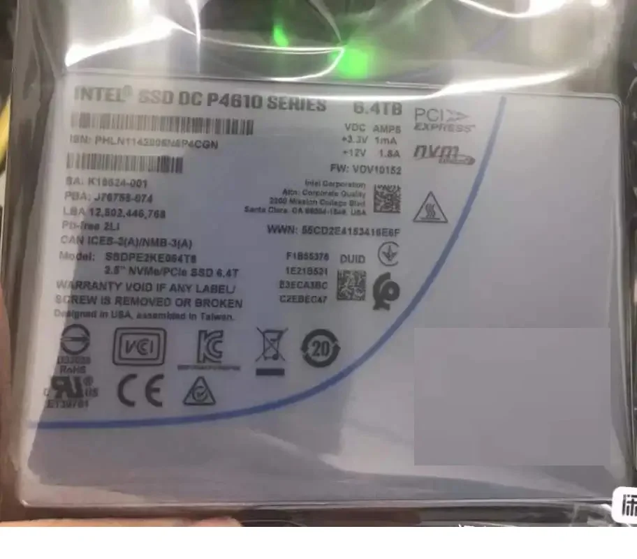 Imagem -04 - Estado Sólido Intl u2 P4610 Ssd 1.6tb Ssdpe2ke064t8 Nvme Vdv10152 Amps Vdc 6.4tb Unidade de