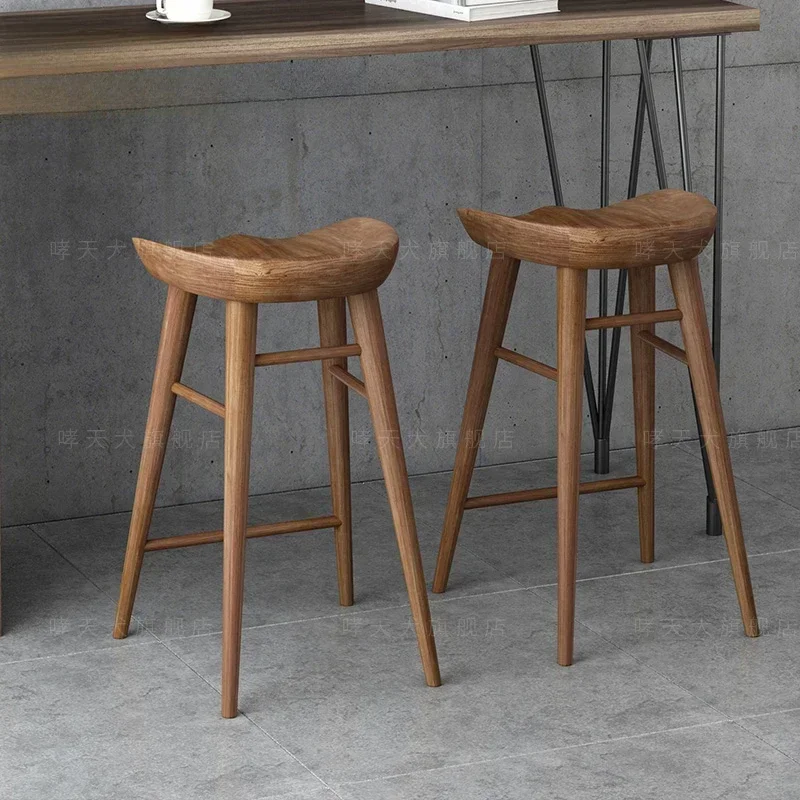 Nordic Modern Log Bar Chair Beautiful Atmosphere Coffee Shop Solid Wood Stool Home Dining Room High Bar Stool