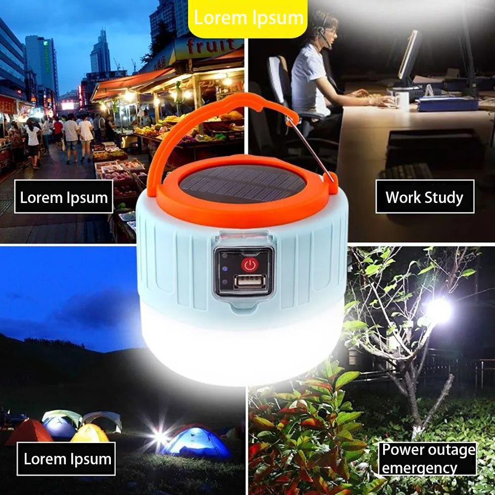 Portable High Power Led Light Flashlight Camping Equipment Solar Charging Lantern USB Bulb Camping Tent Lamp Lighting Waterproof