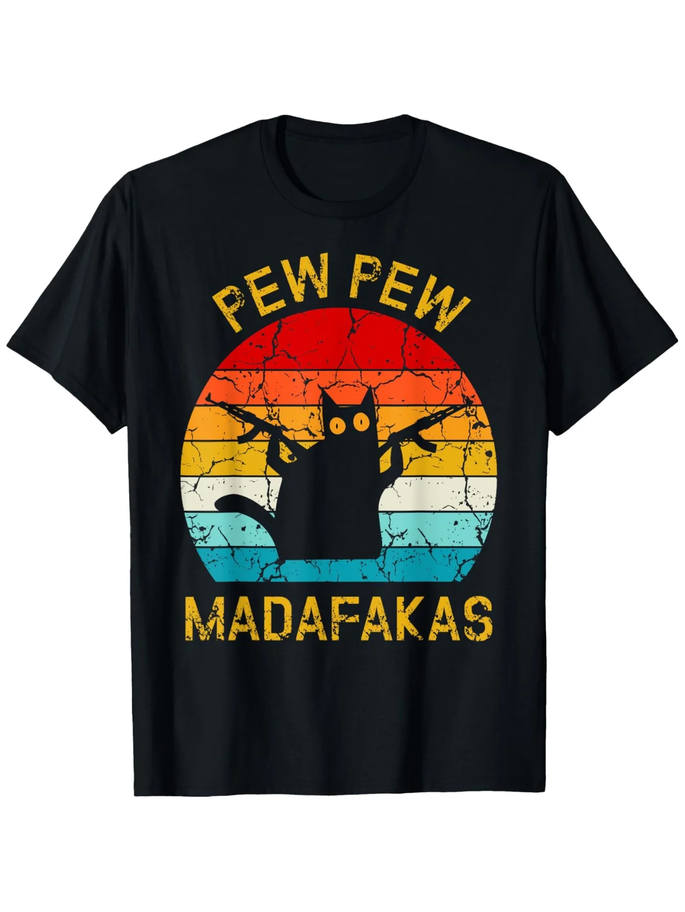 

"PEW PEW MADAFAKAS" Black Cat T-Shirt - 100% Cotton S-XXXL, Retro Vintage Animal Tee