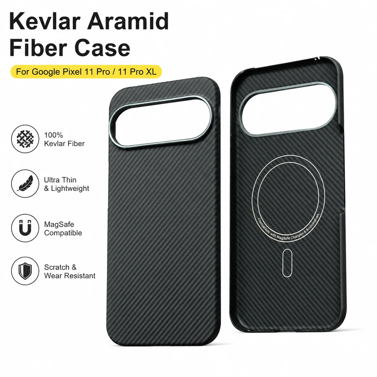 Pour Google Pixel 11 Pro / 11 Pro Xl, Coque MagnéTique En Fibre D'aramide VéRitable 600D/1500D, Coque ArrièRe De Protection Ultra-LéGèRe En Fibre De Carbone-image