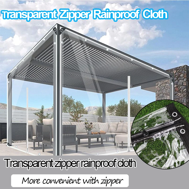 Customized transparent PVC rainproof cloth with zipper outdoor pergola waterproof canopy home door and window zipper tarpaulin