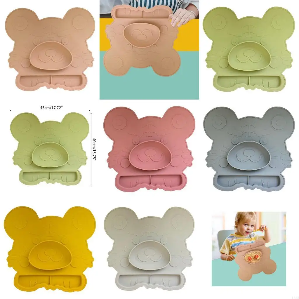 

Детская подставка для ловли еды с изображением тигра и миской с пазами и карманами, многоразовая силиконовая обеденная тарелка