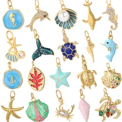 Cute Shell Starfish Pave CZ Charms for Jewelry Making Turtle Summer Beach Dijes Diy Bracelet Necklace Earrings Accessories