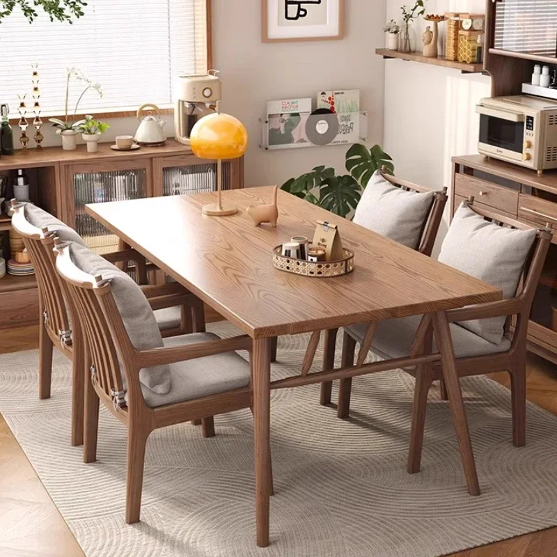 Nordic Vintage Solid Wood Dining Chair Home Second-hand Style Cotton Linen Back Chair Hermoso Y Duradero Dining Room Furniture