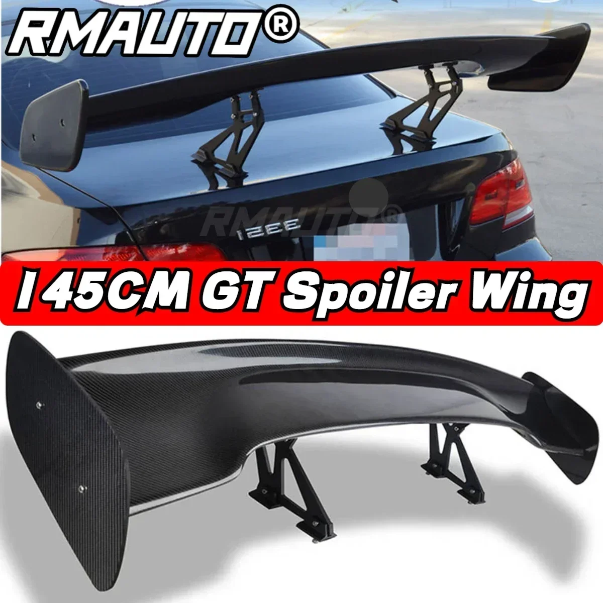 Real Carbon Fiber 145cm GT Spoiler Universal Racing Rear Tail Trunk Wing Spoiler Aluminum Bracket For BMW For Subaru Body Kit