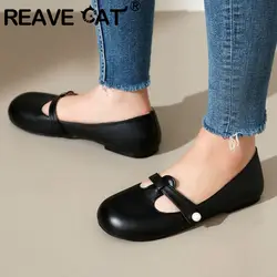 REAVE CAT 2024 Summer Soft Girls Flats Round Toe Slip On Pearl 30 31 32 Sweet Daily Women Shoes Big Size 44 45 Spring