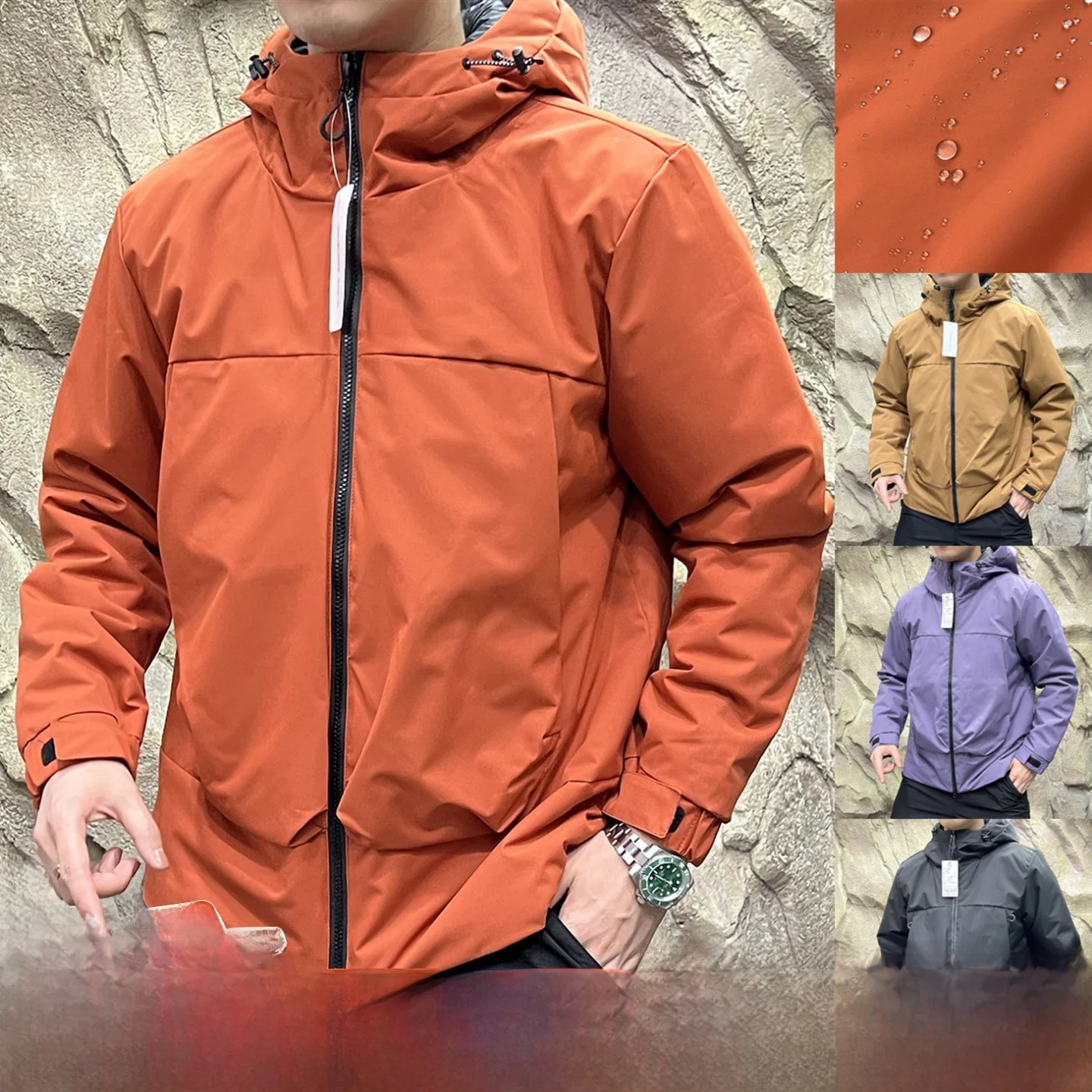 الشباب الرجال في الهواء الطلق القطن Jaet مقنعين يندبروف مقاوم للماء الخريف الشتاء معطف ألياف البوليستر سستة إغلاق الوقوف صالح