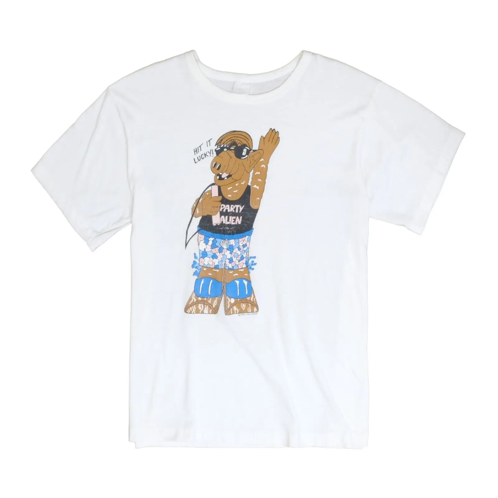 

Винтажная футболка Alf Party Alien Hit It Lucky, размер, маленькая белая футболка для ТВ, 1987, 80-е годы