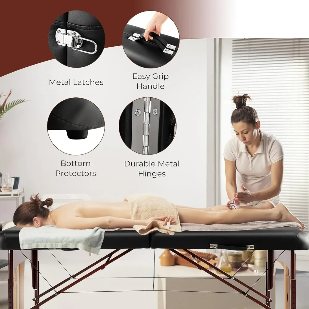 Draagbare massagetafel 84 inch, opklapbaar wimperbed met premium schuim en beukenhouten poten, professioneel spa-salonbed met gezichtswieg