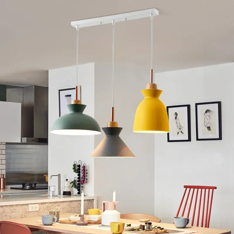 Northern Europe Style Iron Chandelier Pendant Light Macaron color LED Lights Minimalist lamps Living Dining room Modern style