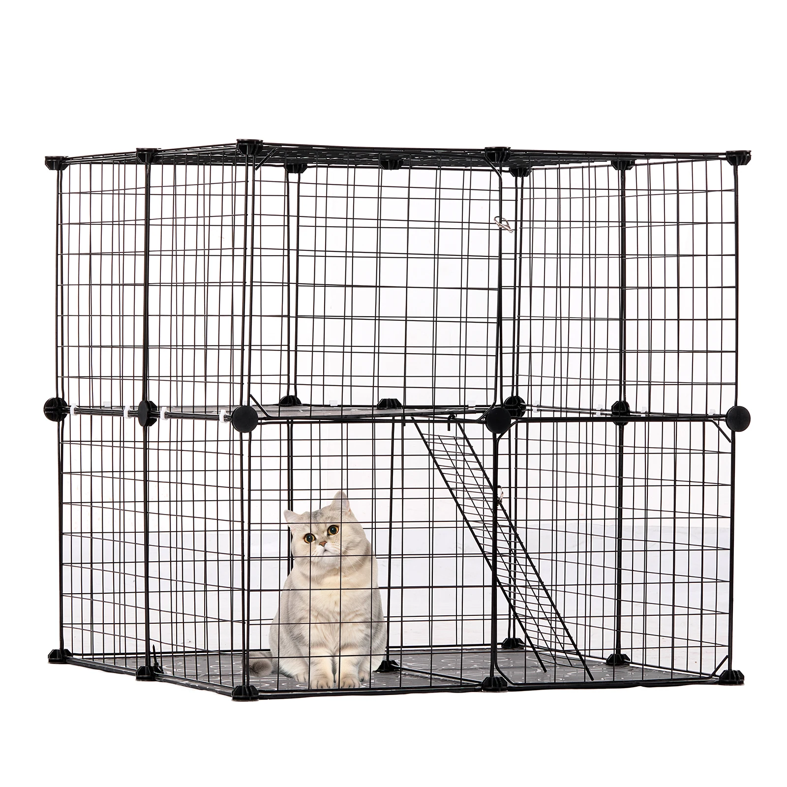 SucceBuy Gabbia per gatti grande Custodia per gatti in filo metallico staccabile fai-da-te, con piattaforma di riposo regolabile con scala a rampa per piccoli animali