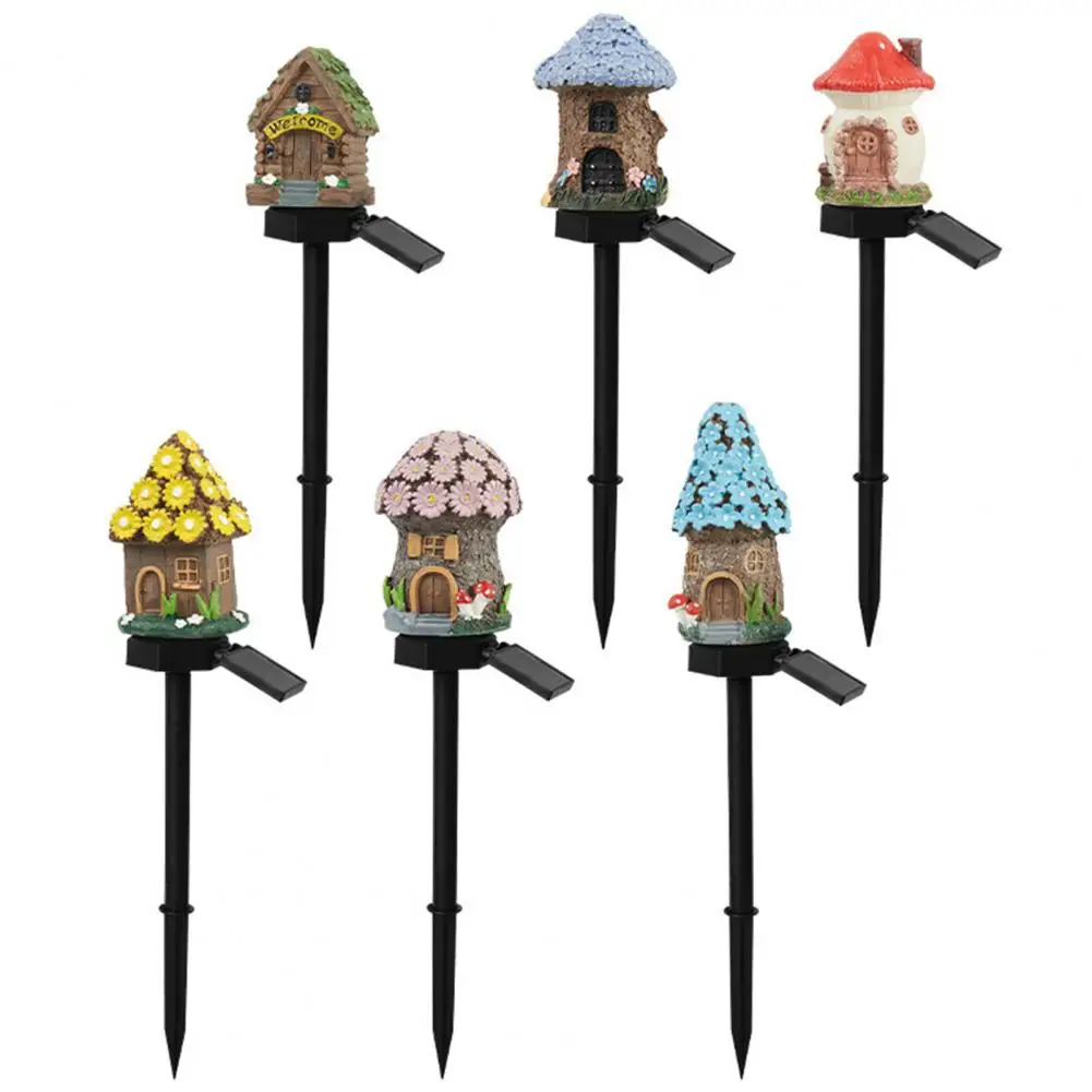 Solar Mushroom House Light, Solar Powered Garden Lamps Outdoor Waterproof Solar Lawn Light with Spike for Yard Patio Pathway