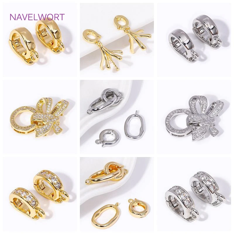 18K Gold Plated Inlaid Zircon 3 Rings Butterfiy Knot Pearl Clasps Connector Fastener DIY Bracelets Jewelry Making Accessories