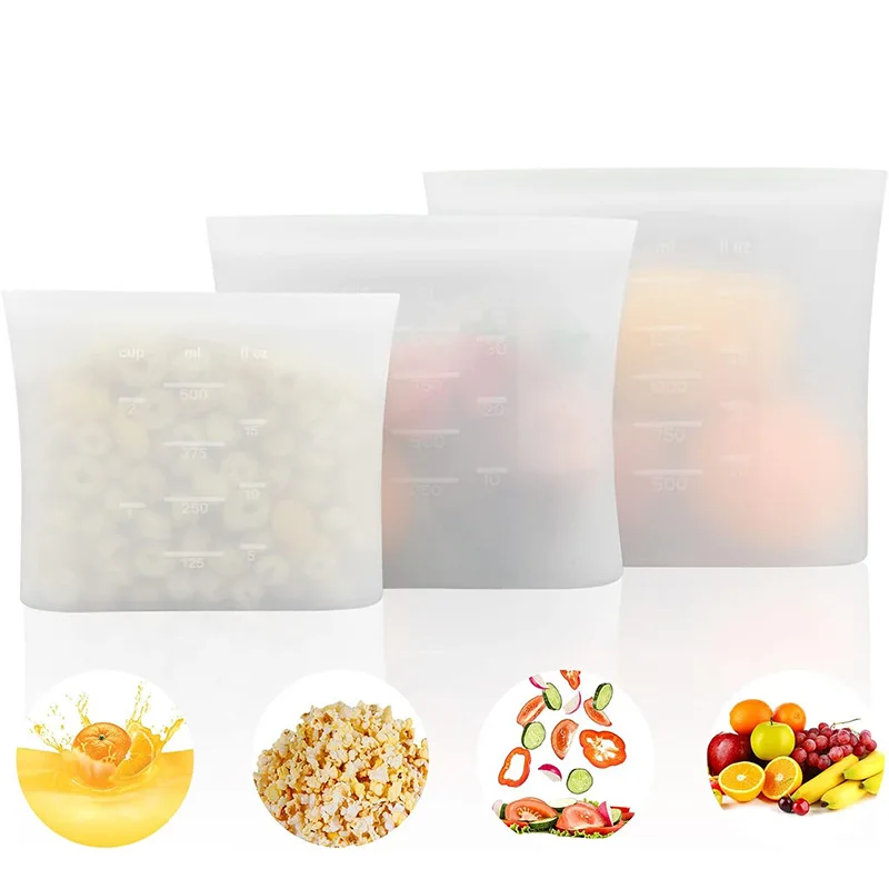 Silicone Fresh-keeping Bag,Reusable Transparent Food Grade Sealable Bag,kitchen Storage Organization,Freezer Bag