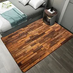 Wood Pattern Flannel Carpets for Livingroom Decoration Home Area Rugs for Bedroom Bedside Decor Modern Non-slip Floor Mat Carpet