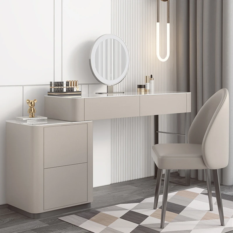 Modern Aesthetic Minimal Dresser Mirror Led Light Drawer Storage Dressing Table Wood Modern Comoda Pra Quarto Furniture Bedroom