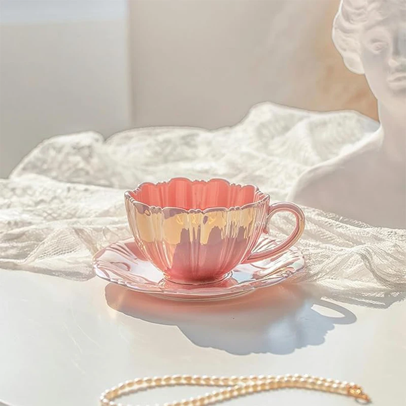 Ceramic Coffee Mugs Coffee Mugs Pearl Petal Coffee Cup With Saucer Ceramic Gift  Set Beautiful Tea Cup Set For Tea Coffee Juice