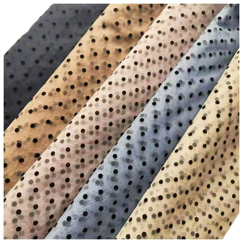 Lace Fabric Soft Velvet Flocking Mesh Voile Tulle Net Mini Black Polka Dot for DIY Sewing Dress Garment Wedding Decor Material