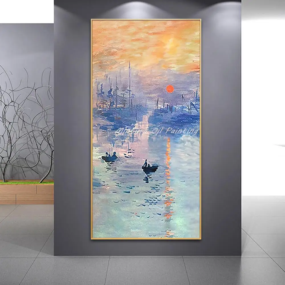 Mintura Large Size Handmade Artwork Handpainted Oil Paintings on Canva The Boat Lake View Modern Hotel Decor Home Decor Wall Art