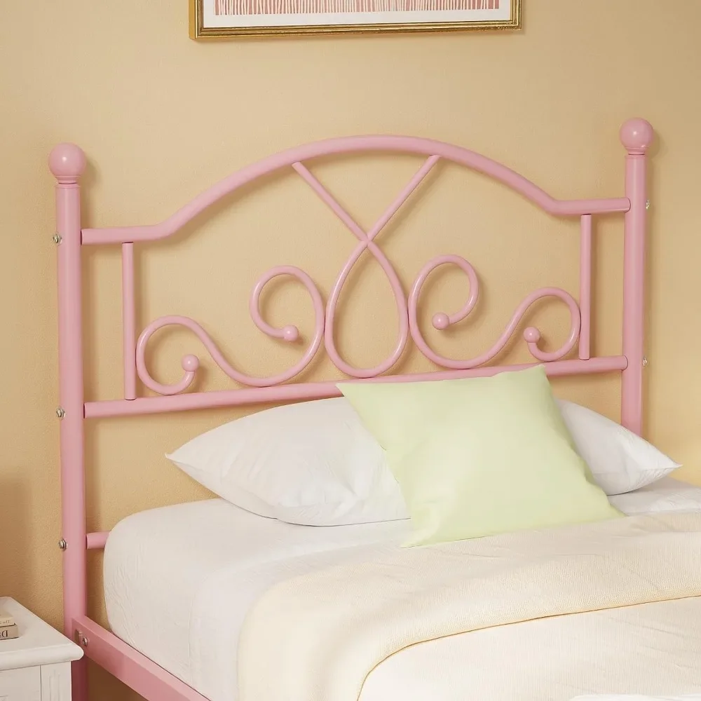 Modern Twin Size Bed Frames for Kids Girls, No Box-spring Needed Twin Platform Bed Frame with Unique Headboard and Footboard