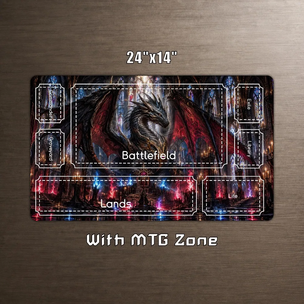 Gothic Dragon Playmat, Stained Glass TCG Playmat, Cathedral Commander Gaming Mat alfombrillas para escritorio tapis de souris
