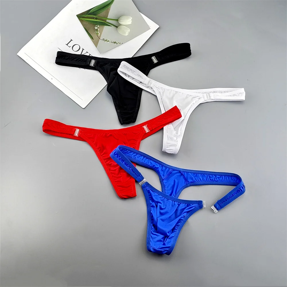 Tanga con hebilla translúcida para hombre, calzoncillos sexis convexos en U de nailon y LICRA, Tanga/jarretas/Tanga/ropa interior Gay con espalda en T