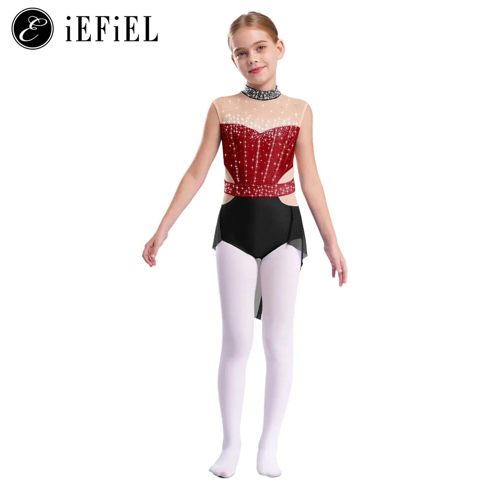 

Girls Lyrical Dance Costume Shiny Rhinestone Backless Leotard Tailskirts Ballet Dancewear Ice Skating Uniform Dresses