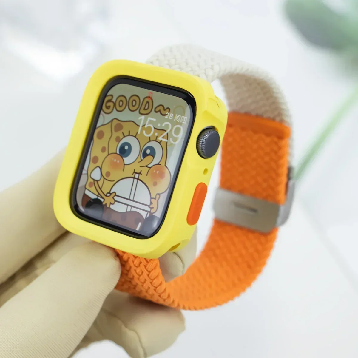 Case+Strap For Apple Watch Series 9 8 7 45mm 41mm Band SE 6 5 4 44mm 40mm Candy Silicone+Nylon correa Strap iwatch Ultra 2 49mm